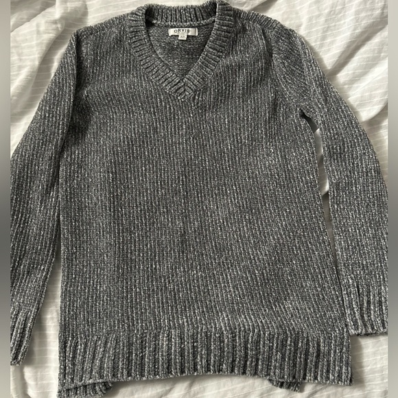ORVIS Sweater Womens Gray Chenille Chunky V-Neck Long Sleeve Pullover Size M - Picture 1 of 5